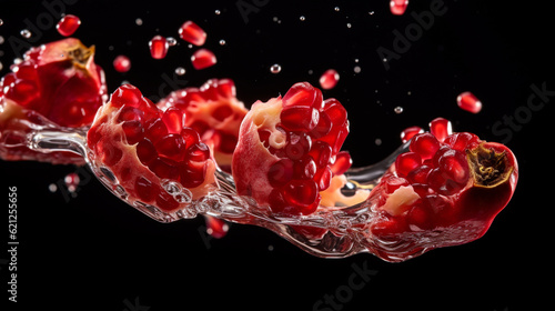 A macro photograph of pomegranate seeds suspended in mid-air, frozen in a moment of motion Generative AI