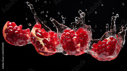 A macro photograph of pomegranate seeds suspended in mid-air, frozen in a moment of motion Generative AI