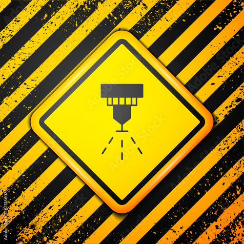 Black Fire sprinkler system icon isolated on yellow background. Sprinkler, fire extinguisher solid icon. Warning sign. Vector