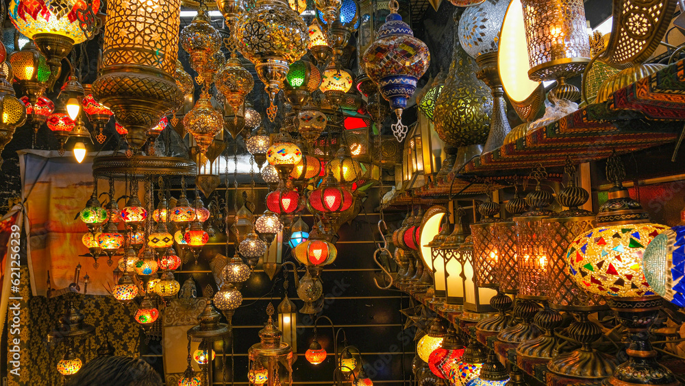 Aesthetic, vintage lamps and chandeliers in Istanbul bazaars