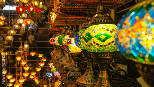Aesthetic, vintage lamps and chandeliers in Istanbul bazaars
