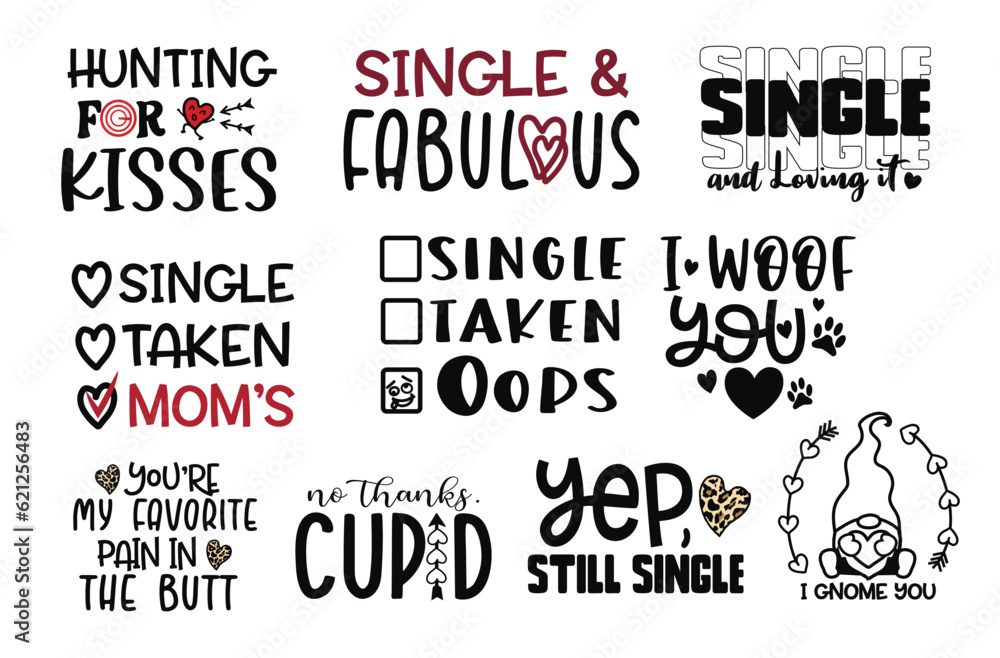 Obraz premium Antivalentine Quotes Set. Valentine Clipart. Vector Illustration.
