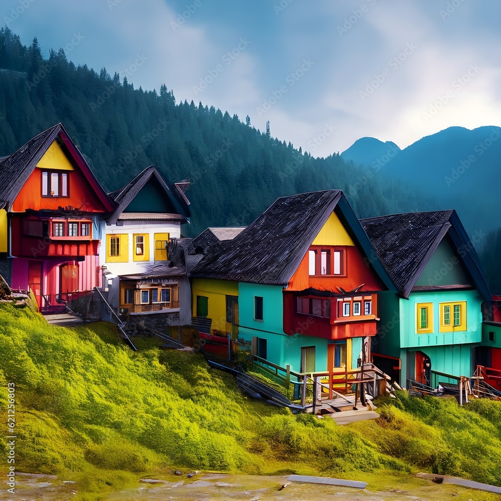 houses in the mountainsai generated, generated ai