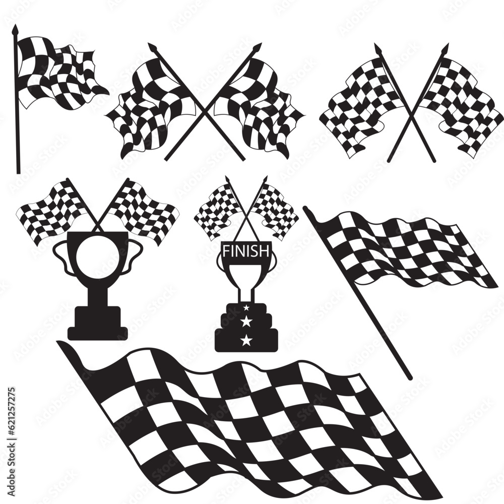 Auto Racking Flags Collage Vector black and white checkered auto racing flags and finishing tape ...