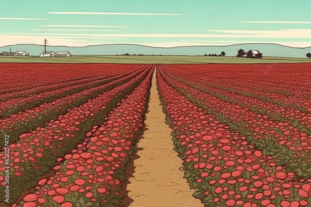 vibrant field of red flowers in bloom. Generative AI