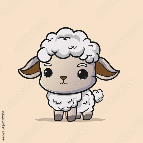 Cute Sheep and Ram isolated retro illustration. Standing Sheeps silhouette on white. Farm fanny milk young animals