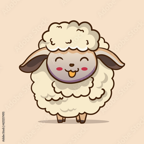 cute funny sheep on beige background Coloring Page Outline of cartoon sheep or lamb. Farm animals