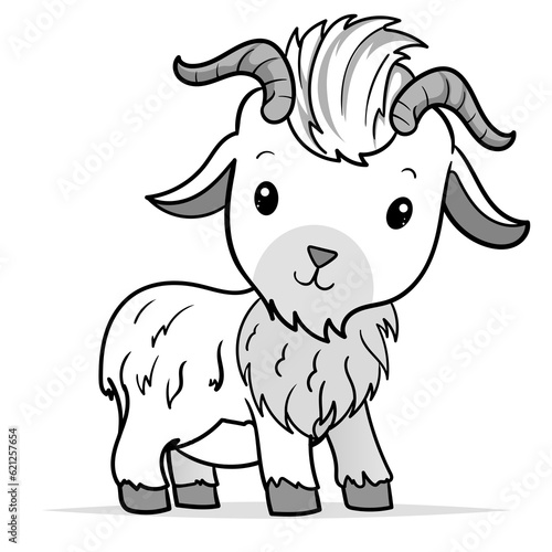Cute Goat Cartoon Coloring Page Isolated for Kids