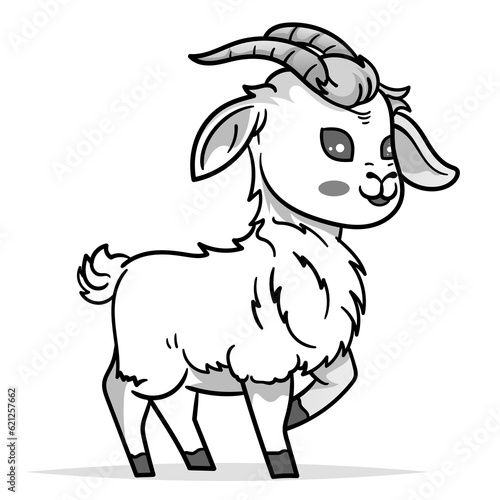 Cute Goat Cartoon Coloring Page Isolated for Kids