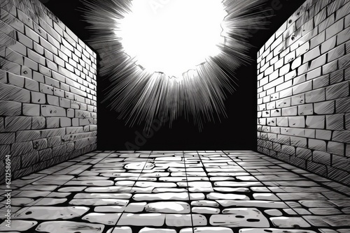 monochromatic light at the end of a tunnel. Generative AI