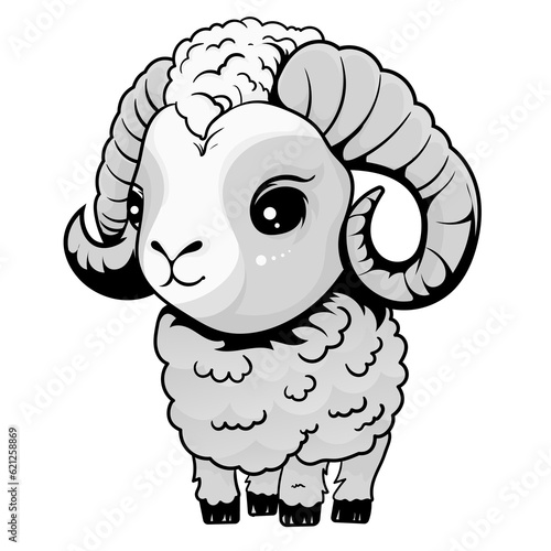 Cute Goat Cartoon Coloring Page Isolated for Kids