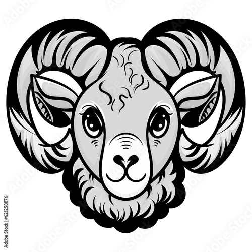 Cute Goat Cartoon Coloring Page Isolated for Kids