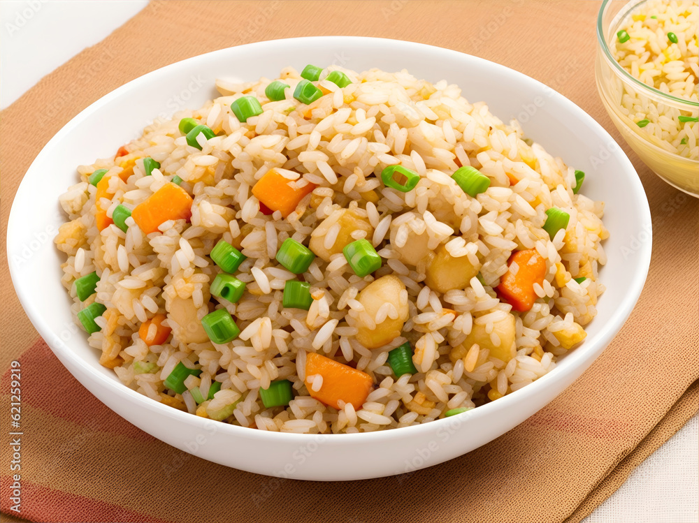 Delicious Fried Rice on a plate, white background Delicious Fried Rice on a plate, white background