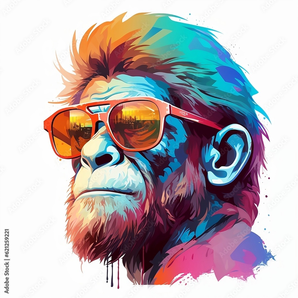 Half man half monkey, gradient background on white