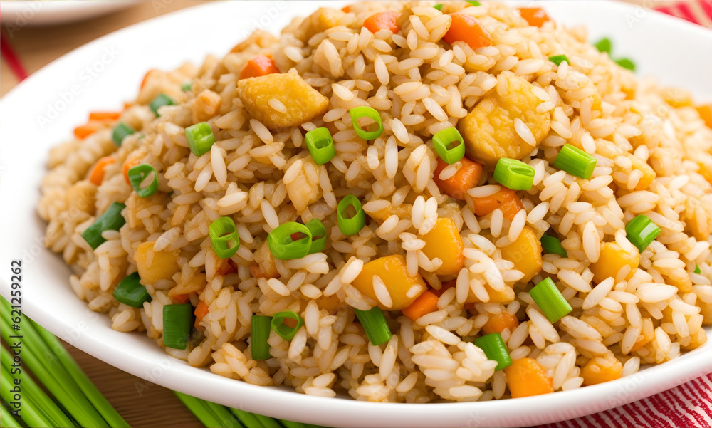 Delicious Fried Rice on a plate, white background Delicious Fried Rice on a plate, white background