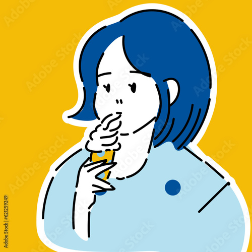 ソフトクリームを食べている女の子の手描きイラスト
