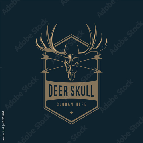 Deer Skull Arrow Logo Vintage Outdoor adventure logo design template vector illustration