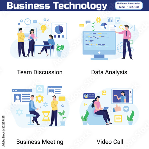 Set of 20 Technology is a unique illustration. Flat vector illustrations. This illustration really helps your digital needs. You can use this illustration for your website, Trendy vector style.