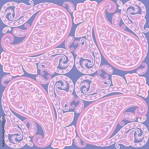 Paisley ethnic seamless vector pattern with floral elements.