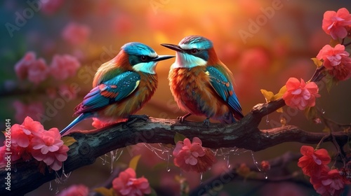 Two birds on a branch, Love concept, Generative AI © AIExplosion