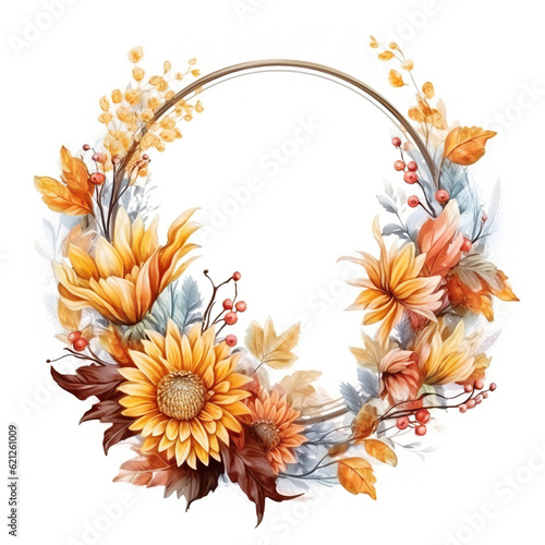 wreath of autumn leaves watercolor illustration on a white background