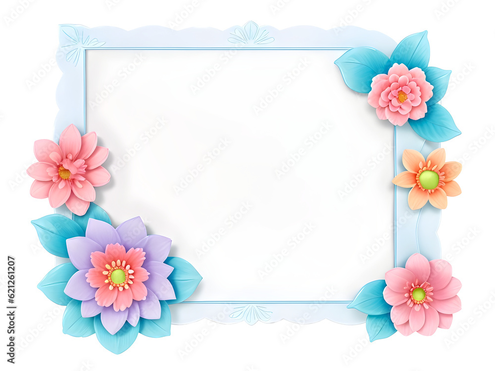 Watercolor Flower and rectangle frame 3D style on transparent background,generative ai Watercolor Flower and rectangle frame 3D style on transparent background,generative ai