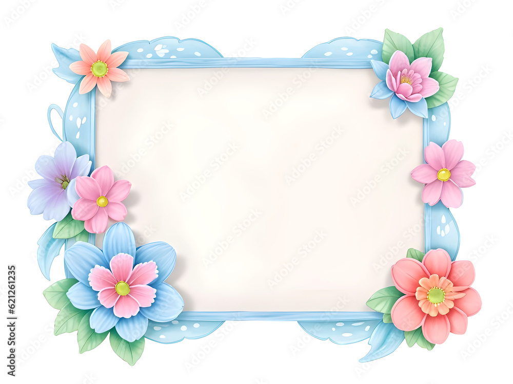 Watercolor Flower and rectangle frame 3D style on transparent background,generative ai