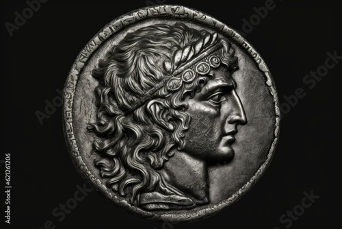 Roman coin depicting the portrait of a man. Generative AI