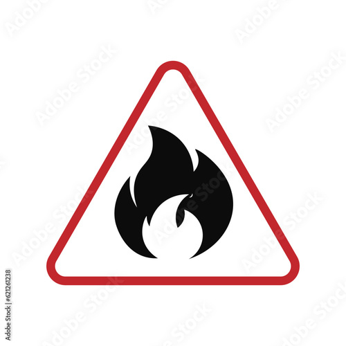 safety sticker design of red black triangle fire precaution, do no bring fire, fire hazard with cartoon style fire, flammable material, liquid, gas sign symbol for alert and danger sign