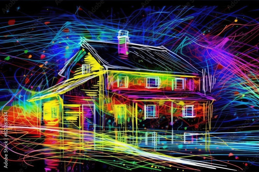 modern house against a dark background. Generative AI