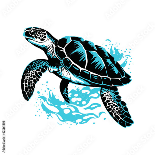 Turtle Vector, black silhouette, isolated on a white background, vector illustration.