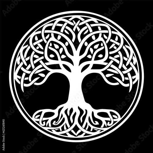 Yggdrasil tree, vector isolated on white background, tree of life, tree vector, ancient mystical tree, vector illustration.