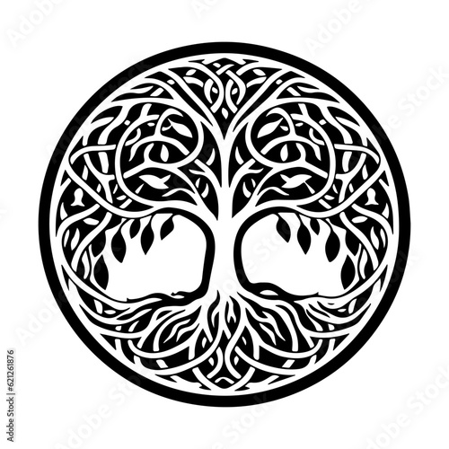 Yggdrasil tree, vector isolated on white background, tree of life, tree vector, ancient mystical tree, vector illustration.