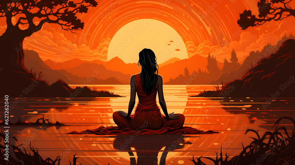 Sunrise on the Ganges. Meditation