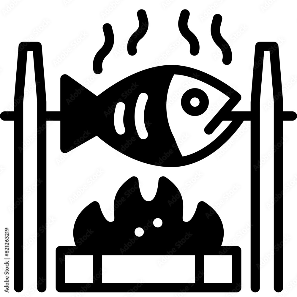 grilled fish solid line icon