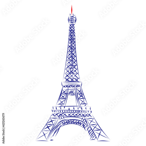 Fototapeta Naklejka Na Ścianę i Meble -  Continuous line drawing of Eiffel Tower, Paris, France. Hand drawn, vector illustration