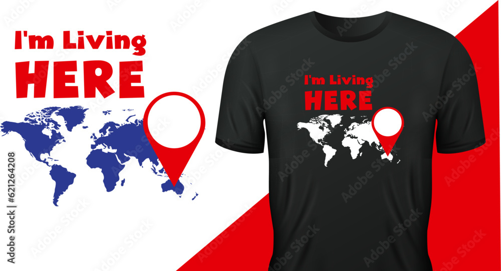 World Map with Location Pin vector printable T shirt design. Stock ...