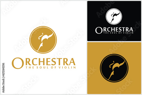 Silhouette of Golden Violin Cello Fiddle Contrabass Icon Logo Vector Design