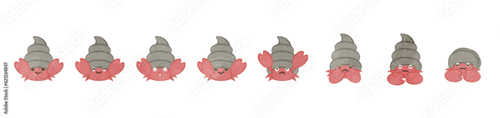 Fototapeta premium Cute hermit crab illustration set