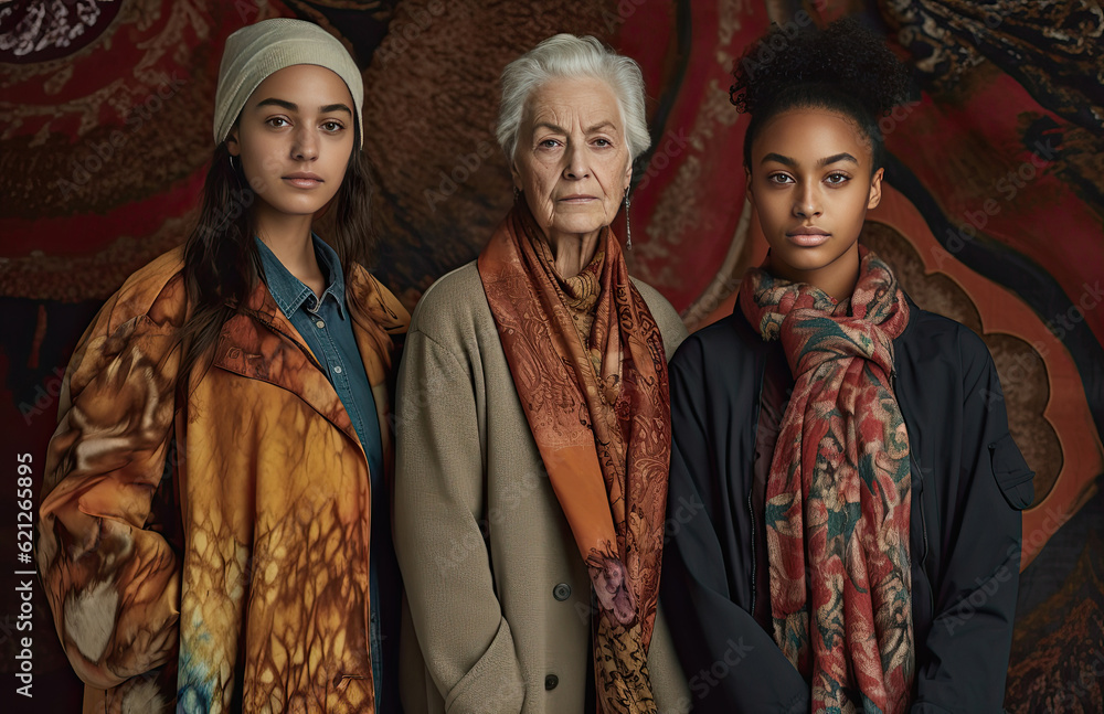 Fototapeta premium Generative AI illustration of beautiful multi racial and multi cultural women of different ages and styles