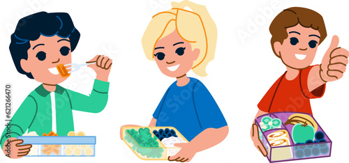 childhood kid eating healthy lunch vector. child home, breakfast nutrition, table little childhood kid eating healthy lunch character. people flat cartoon illustration