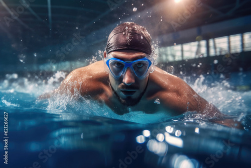 Triathlon fitness athlete in a gym wave pool. Generative AI © AIproduction