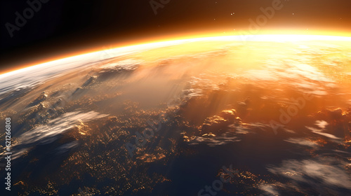 Sunrise over planet Earth  view from space. Concept on the theme of ecology  environment  Earth Day
