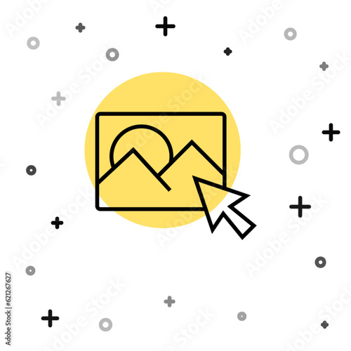 Black line Photo retouching icon isolated on white background. Photographer, photography, retouch icon. Random dynamic shapes. Vector