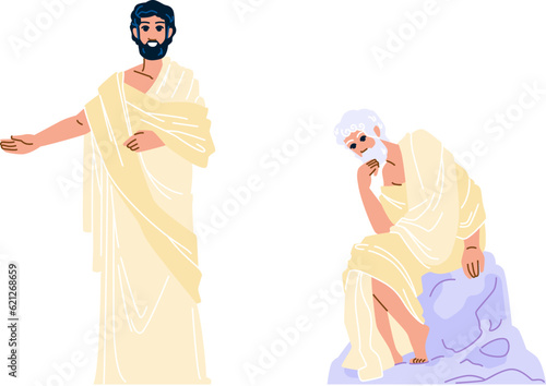 sculpture phylosophy thinker vector. statue man, art question, science person sculpture phylosophy thinker character. people flat cartoon illustration