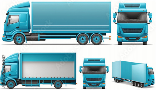 Illustration SetBlue Cargo Delivery Truck Isolate white background, truck on a transparent background For decorating projects easily