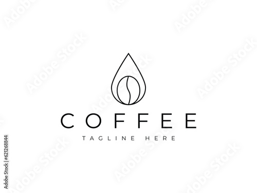 coffee bean drop drink line logo design