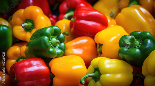Background of red, yellow and green bell peppers