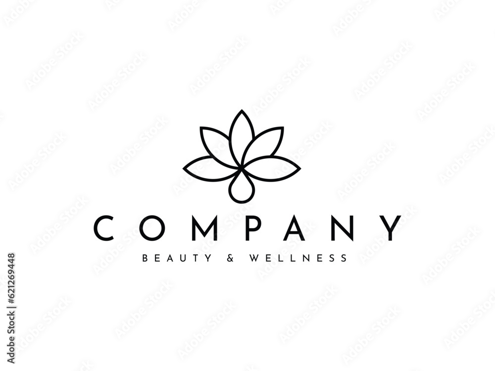 minimal lotus flower with drop line style logo design