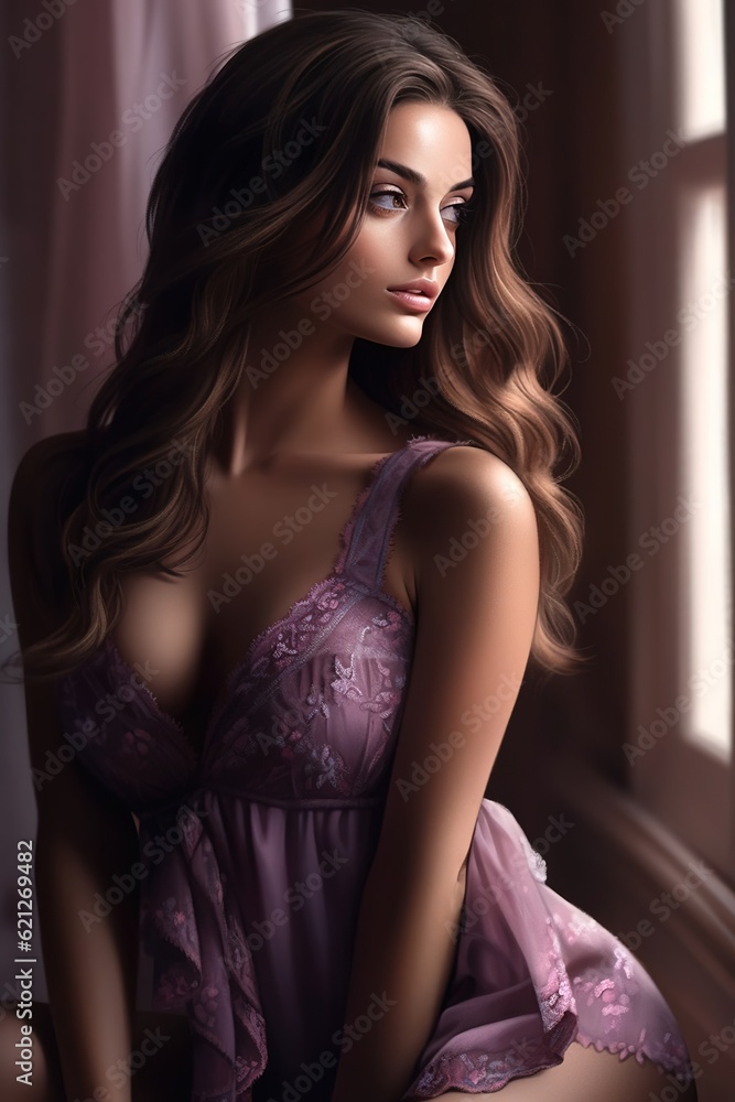 A gorgeous girl in purple lingerie. Created with Generative Ai technology. A gorgeous girl in purple lingerie. Created with Generative Ai technology.